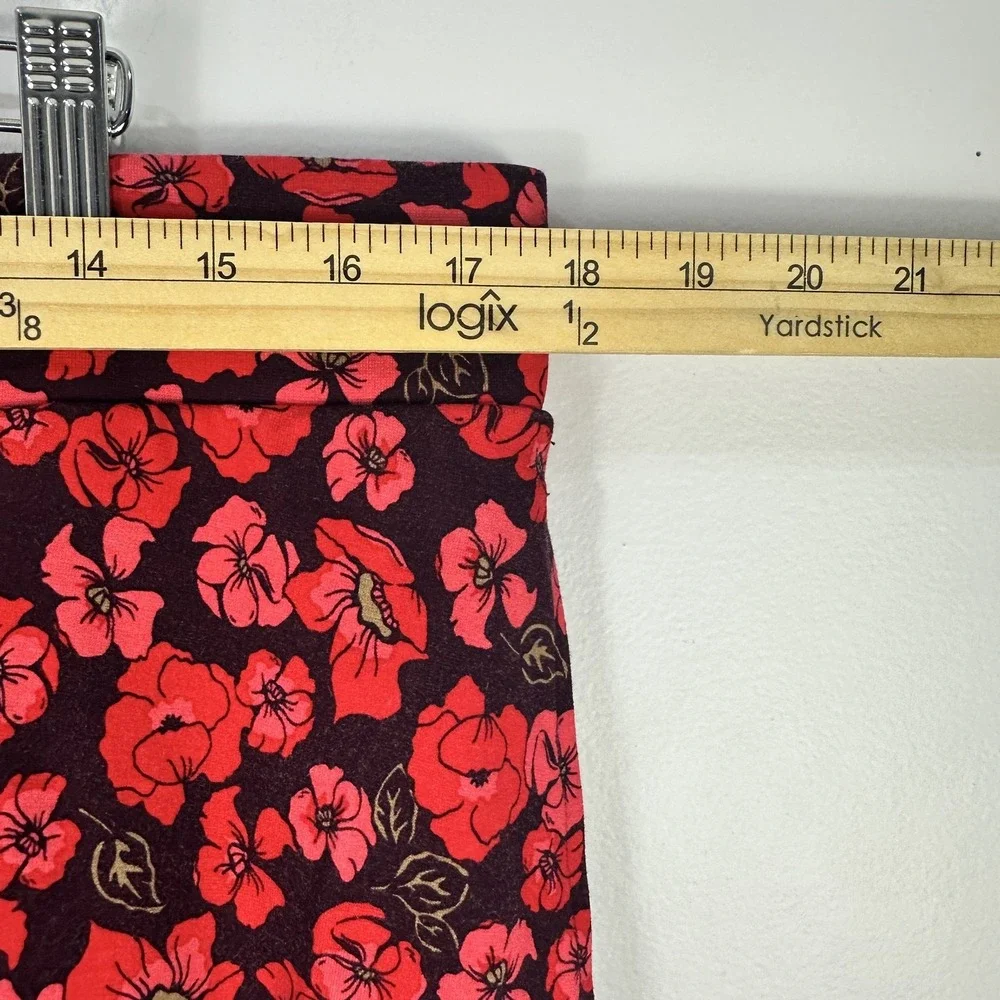 Lands End Skirt Womens Large Red Floral Black A-Line Midi Pockets‎ Feminine Chic